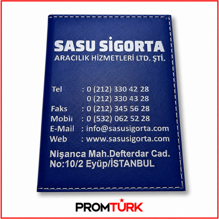 Lacivert Beyaz Baskılı Dikişli Promosyon Ruhsat Kabı